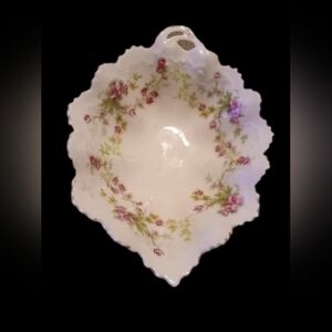 Antique Austria Rose Floral Porcelain Candy Dish.  6" X 2